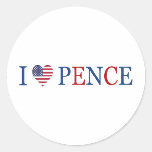 Patriotic I Heart Love Mike Pence Flag Classic Round Sticker