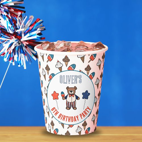 Patriotic Ice Cream Bear Birthday Party Paper Cups