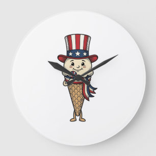 Patriotic Ice Cream Cone Vintage Engraving Design_ Large Clock