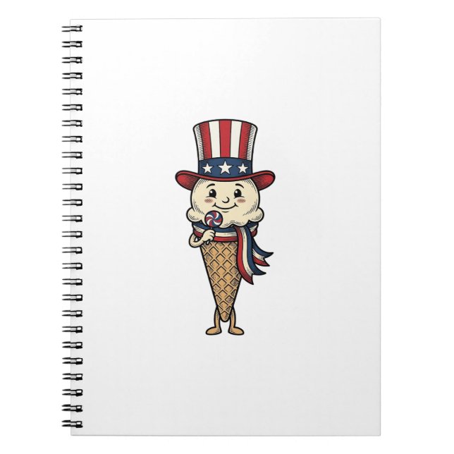 Patriotic Ice Cream Cone Vintage Engraving Design_ Notebook (Front)