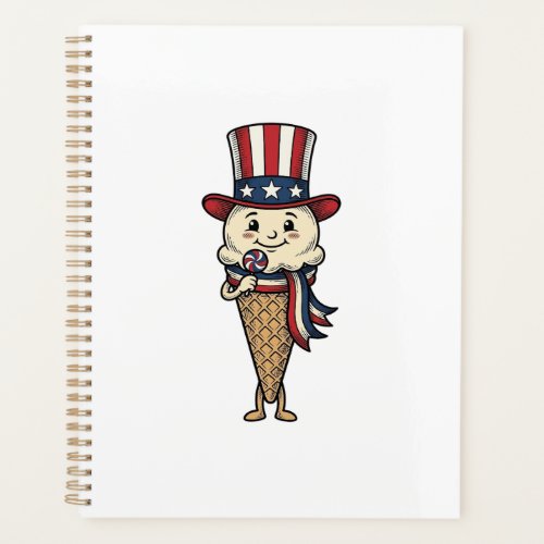 Patriotic Ice Cream Cone Vintage Engraving Design_ Planner