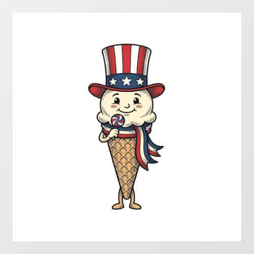 Patriotic Ice Cream Cone Vintage Engraving Design_ Window Cling