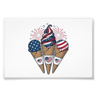 Patriotic Ice Cream Cones Vintage Fourth of July S Photo Print