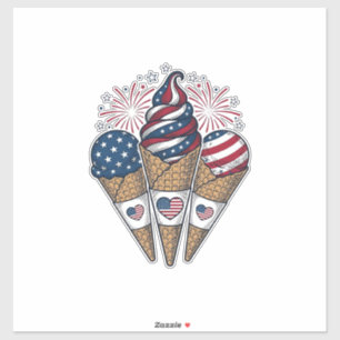 Patriotic Ice Cream Cones Vintage Fourth of July S Sticker