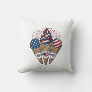 Patriotic Ice Cream Cones Vintage Fourth of July S Throw Pillow