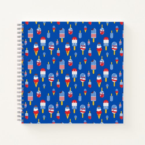 Patriotic Ice Cream Pattern Square Spiral Notebook