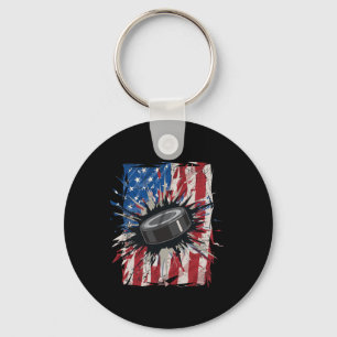 Patriotic Ice Hockey 4th Of July Men Usa American  Keychain