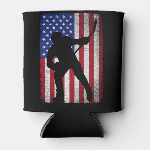 Patriotic Ice Hockey 4th of July USA American Flag Can Cooler