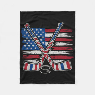 Patriotic Ice Hockey 4th Of July Usa Independence Fleece Blanket