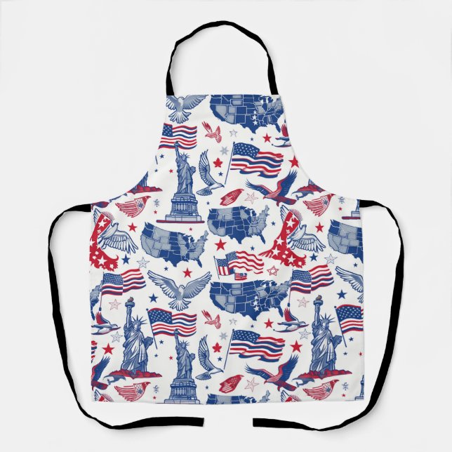 Patriotic Icons Pattern – Statue of Liberty, Flag Apron (Front)