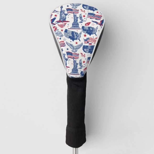 Patriotic Icons Pattern – Statue of Liberty, Flag Golf Head Cover (Front)