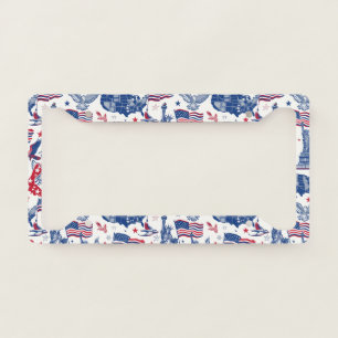 Patriotic Icons Pattern – Statue of Liberty, Flag License Plate Frame