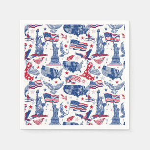 Patriotic Icons Pattern – Statue of Liberty, Flag Napkins