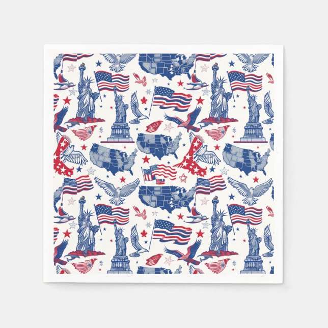Patriotic Icons Pattern – Statue of Liberty, Flag Napkins (Front)