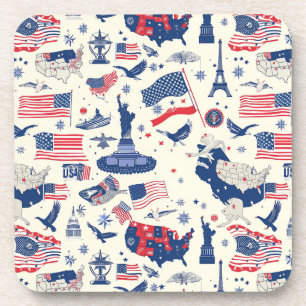 Patriotic Icons - Statue of Liberty, Flag (2) Beverage Coaster