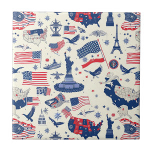 Patriotic Icons - Statue of Liberty, Flag (2) Ceramic Tile