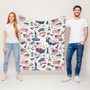 Patriotic Icons - Statue of Liberty, Flag (2) Fleece Blanket
