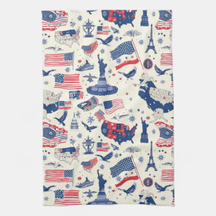 Patriotic Icons - Statue of Liberty, Flag (2) Kitchen Towel