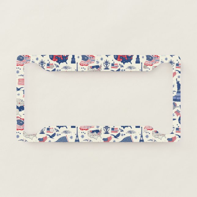 Patriotic Icons - Statue of Liberty, Flag (2) License Plate Frame (Front)