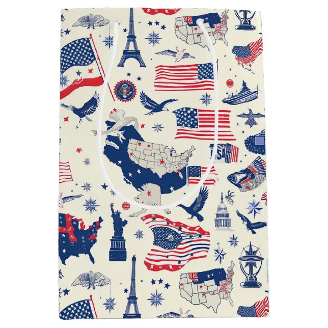Patriotic Icons - Statue of Liberty, Flag (2) Medium Gift Bag (Front)