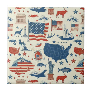 Patriotic Icons - Statue of Liberty, Flag (3) Ceramic Tile