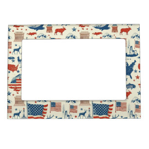 Patriotic Icons - Statue of Liberty, Flag (3) Magnetic Frame