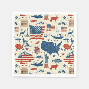 Patriotic Icons - Statue of Liberty, Flag (3) Napkins
