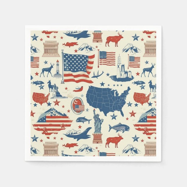 Patriotic Icons - Statue of Liberty, Flag (3) Napkins (Front)