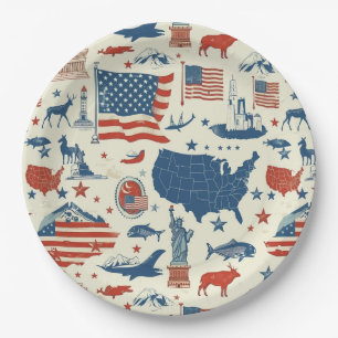 Patriotic Icons - Statue of Liberty, Flag (3) Paper Plates