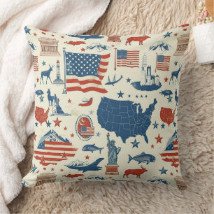 Patriotic Icons - Statue of Liberty, Flag (3) Throw Pillow