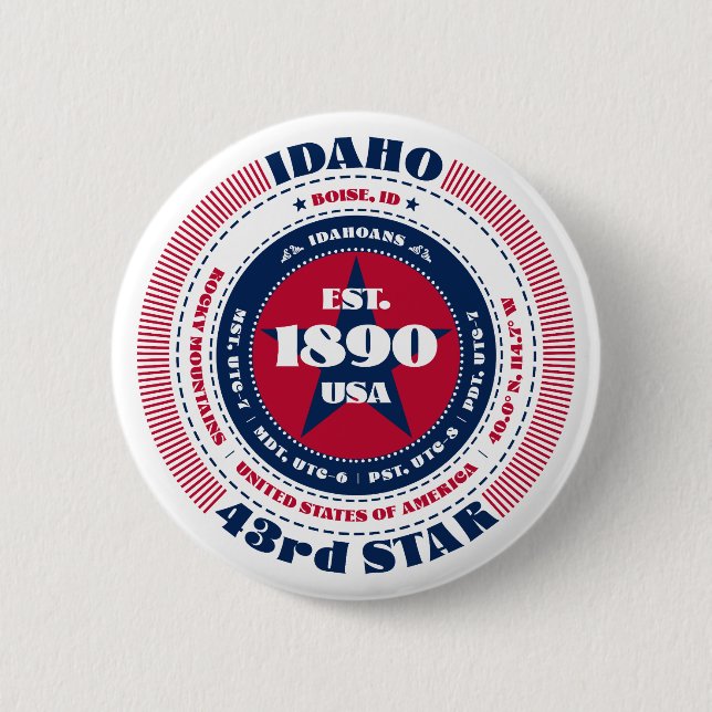 Patriotic Idaho Circle with State Details Button (Front)
