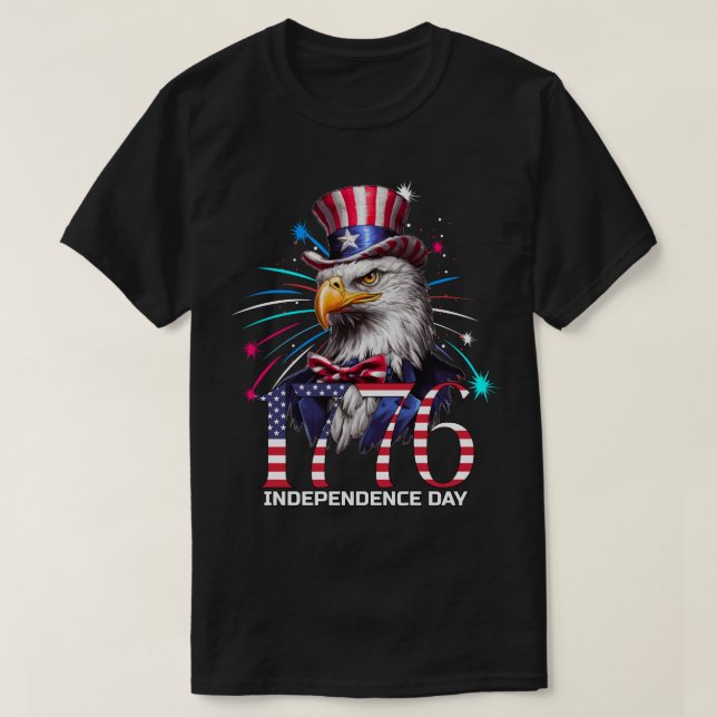 Patriotic Independence Day 1776  Eagle Fireworks T-Shirt (Design Front)