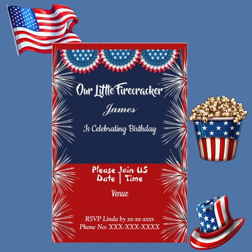 Patriotic Independence Firecracker Birthday Boy  Invitation