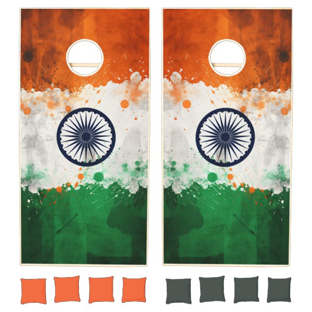 Patriotic Indian Flag Inspired Distressed Look Cornhole Set (Set)