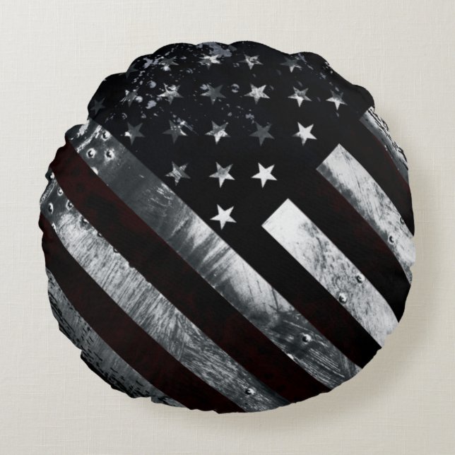 Patriotic Industrial American Flag Round Pillow (Front)