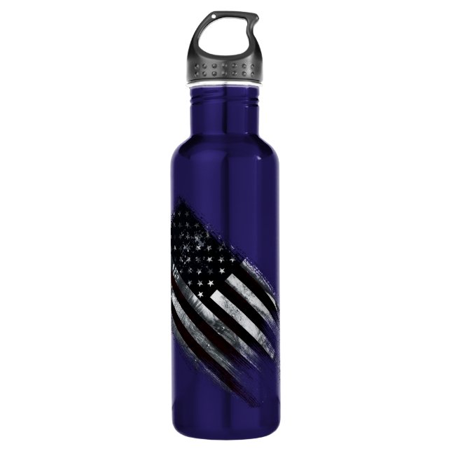 Patriotic Industrial American Flag Stainless Steel Water Bottle (Front)