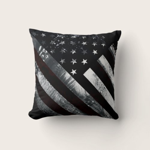 Patriotic Industrial American Flag Throw Pillow