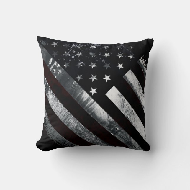 Patriotic Industrial American Flag Throw Pillow (Front)
