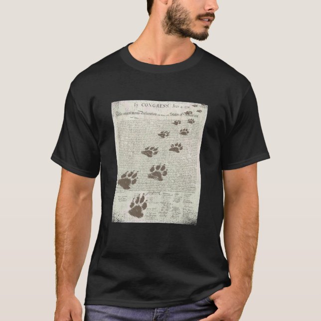 Patriotic Inky Cat Paws On The Declaration of Inde T-Shirt (Front)