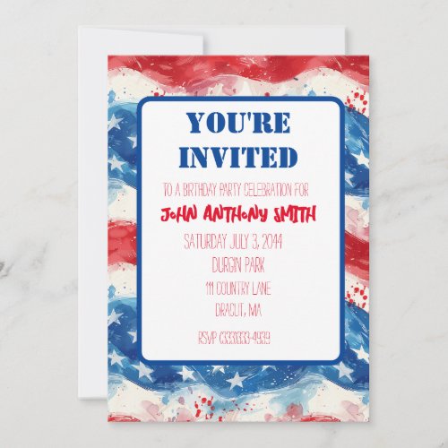 Patriotic Invitation Birthday BBQ Fourth of July 
