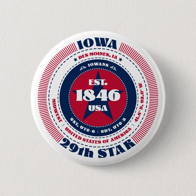 Patriotic Iowa Circle with State Details Button (Front)