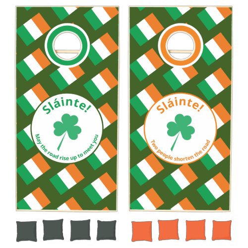 Patriotic Irish Quote Slinte Shamrock Irish Flag Cornhole Set