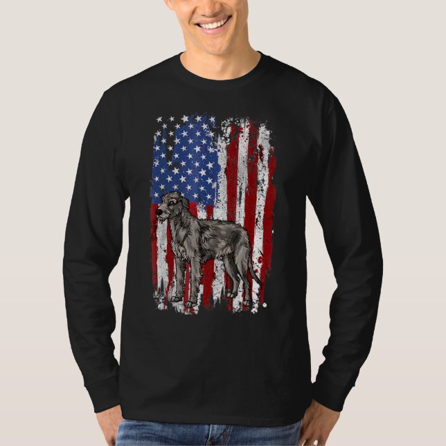 Patriotic Irish Wolfhound American Flag 4th Of Jul T-Shirt (Front)