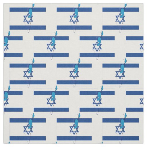 Patriotic ISRAEL FLAG Map Outline Fabric