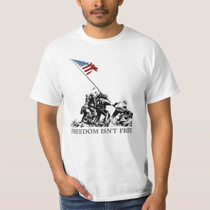Patriotic /"FREEDOM/" America flag raising Iwo Jima tshirt