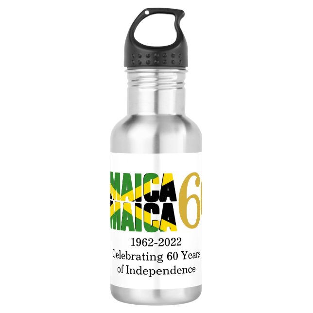 Patriotic JAMAICA 60th Anniversary Independence Stainless Steel Water Bottle (Front)