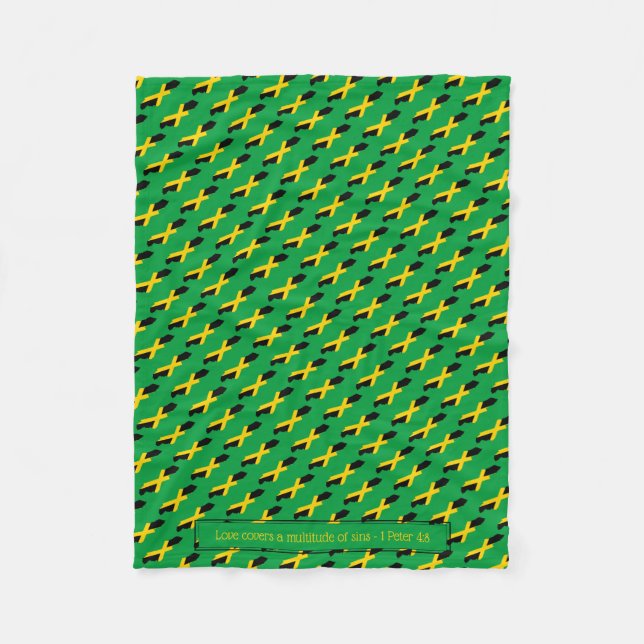 Patriotic JAMAICA FLAG Customizable GREEN Fleece Blanket (Front)