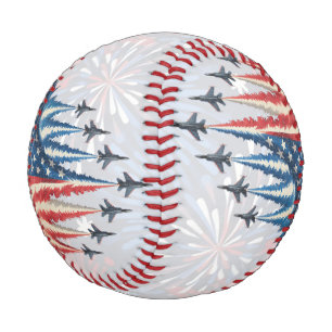 Patriotic Jet‑Trail Fireworks Baseball Art