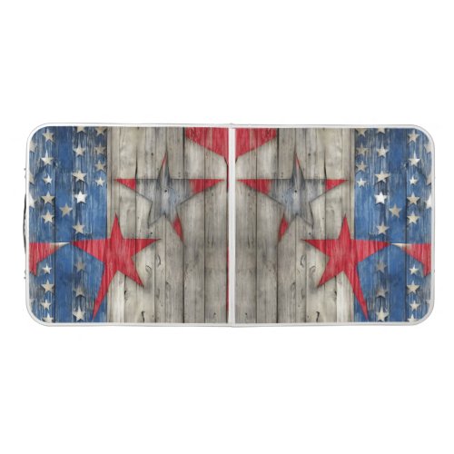 Patriotic July 4 Stars Stripes Weathered Wood Beer Pong Table