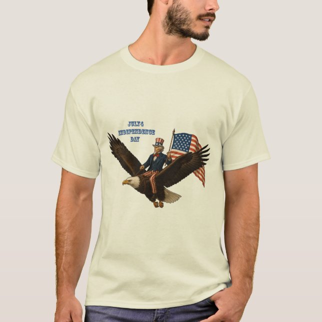Patriotic July 4 Uncle Sam Riding a Bald Eagle URM T-Shirt (Front)